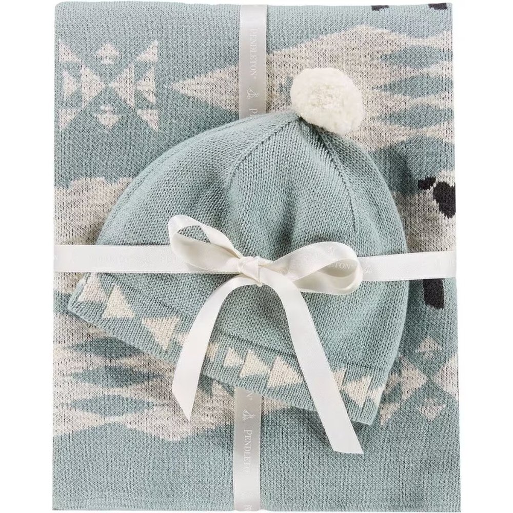 Pendleton Blue and Gray Matching Set with Cozy Knit Hat and Blanket, NWT
